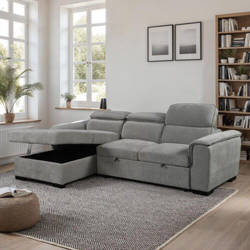 MORE4HOMES (Grey) TIVOLI FABRIC PULL OUT 3 SEATER CORNER SOFA BED 2