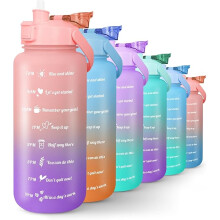KAYMAN Pink & Blue 2L Motivational Water Bottle with Lockable Lid, Removable Straw