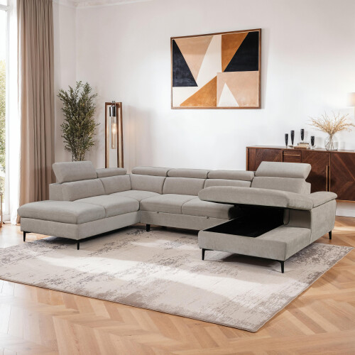 MORE4HOMES (Beige) LEON FABRIC PULL OUT CORNER SOFA BED 2