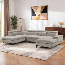 (Beige) LEON FABRIC PULL OUT CORNER SOFA BED