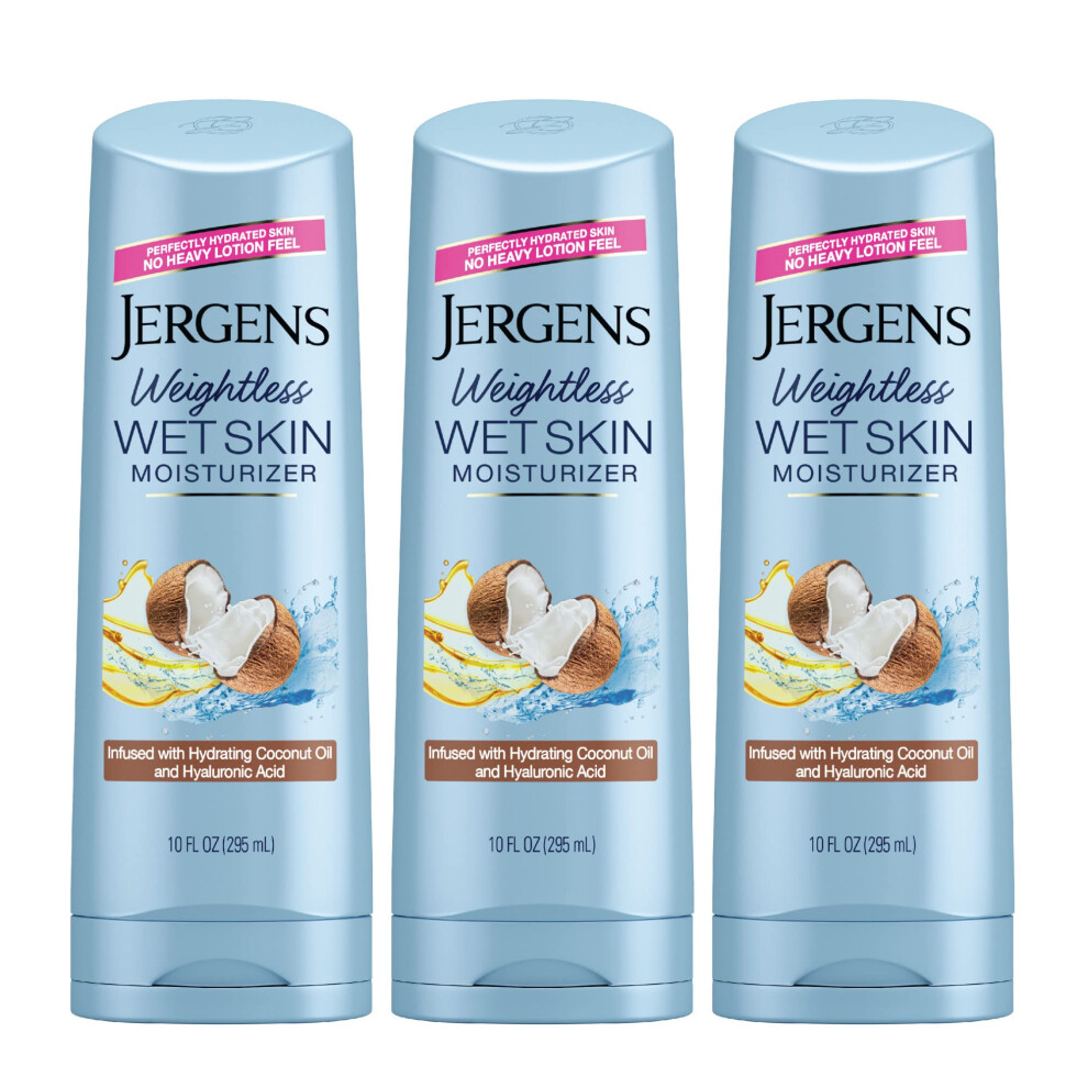 Jergens Wet Skin Body Moisturizer With Coconut Oil  In Shower Lotion For Dry Skin 10 Fl Oz (Pack of 3)