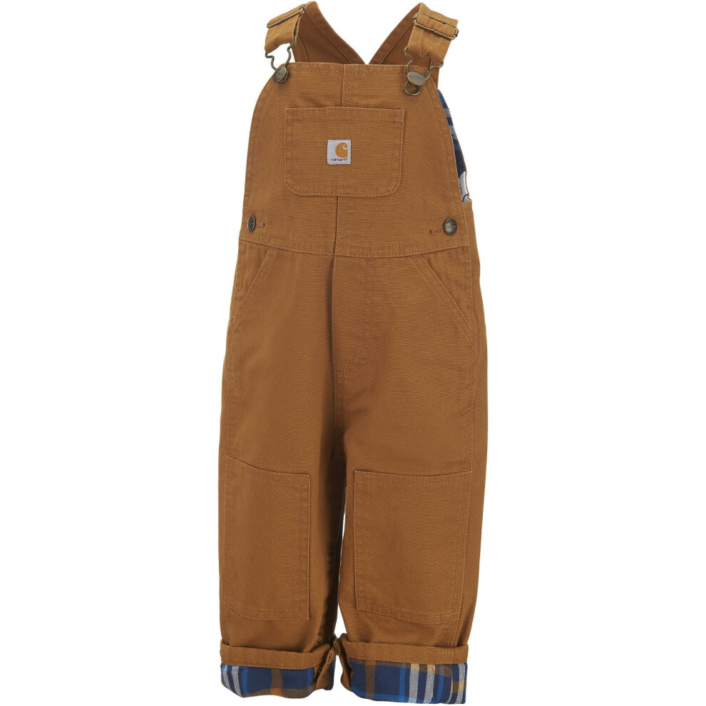 Carhartt Baby Boys' Canvas Bib Overall, Flannel-Lined, Brown, 12 Months - Adjustable Straps, Double Knees, CM8645-210