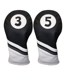 Majek Golf Headcovers Black and White Leather Style 3 & 5 Fairway Head