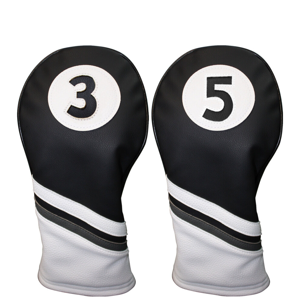 Majek Golf Headcovers Black and White Leather Style 3 & 5 Fairway Head