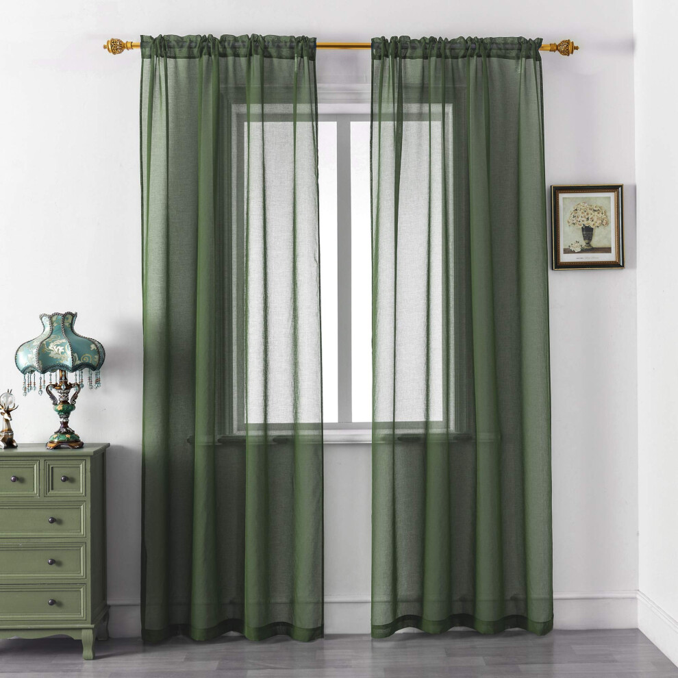 DUALIFE Hunter Green Sheer Curtains 84 Inches Long,Faux Linen Sheer Curtain Drapes for Living Room Bedroom Nursery Kitchen Bathroom Privacy Voile Wind-image-OPC-PFYR7WN-NEW