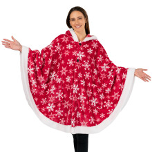 PAVILIA Wearable Blanket for Adult Women, Cozy Plush Fleece Blanket Poncho Cape with Hood, Super Soft Shawl, Angel Wrap Throw for Office, Snowflake Re