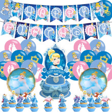 Assepoester Feestdecoratie Verjaardagsfeestje Benodigdheden Voor Prinses Assepoester Feestartikelen Inclusief Banner - Taarttopper - 12 Cupcake Toppe