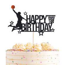 Ahaoray Basketball Happy Birthday Topper - Black Glitter Basketball Party Decora?iuni Proprieta?i perfecte pentru ziua de na?tere/baschet Tema pe