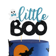 Halloween Little Boo taarttopper Happy Boo Day Ghost taarttopper Blue Ghost Halloween babyshower taartprikkers voor blauwe jongen Halloween verjaarda