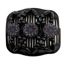 LOVEF Vrouwen Magic Hair Combs Houten Kralen Stretch Dubbele Zijden Kammen Clips Bun Maker Haaraccessoires Rond Zwart