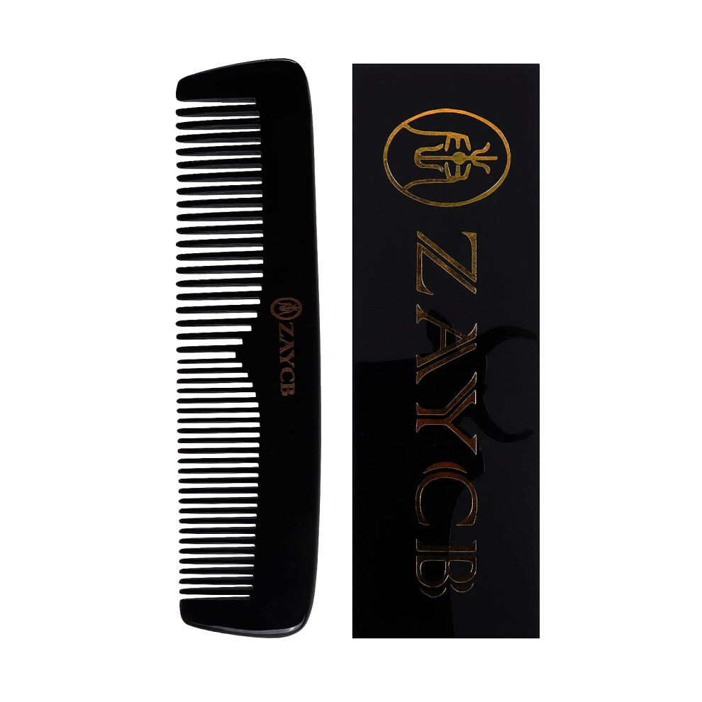 Peigne En Corne De Buffle Zaycb Peigne D M Lant Antistatique Pour Tous Types De Cheveux (Dents Fines Classiques Pour Hommes, Femmes Et Enfants)-image