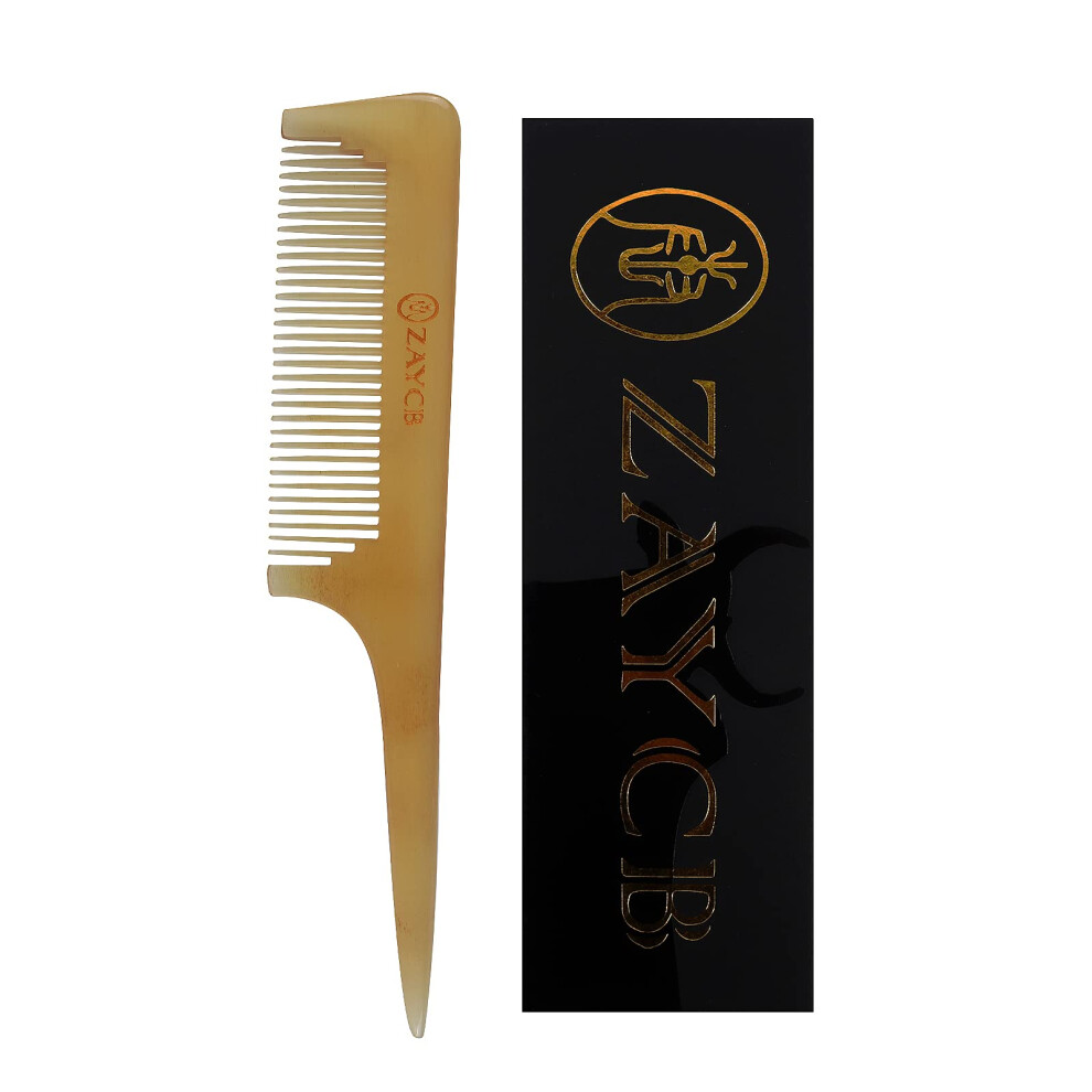 Zaycb Unisex Buffalo Horn Comb - Anti-Static Detangling Hair Styling Tool For All Hair Types Fine Tooth Comb For Men, Women & Kids