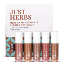 Just Herbs Bio-Lippenstift-Set, 5er-Set, feuchtigkeitsspendende und leichte Lippenfarbe paraben- und silikonfrei 473 ml (Nude- und Braunt ne)