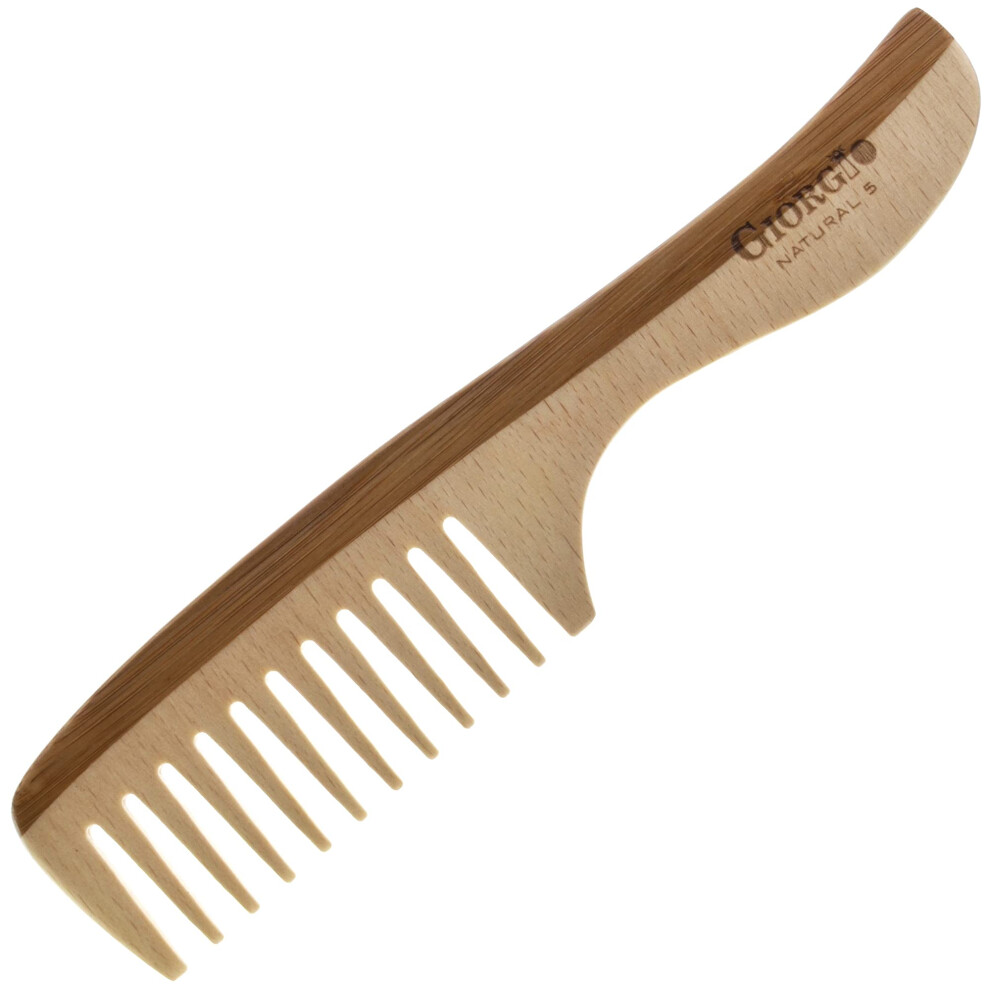 Giorgio Gionat5 Natural Wooden Detangling Comb With Comfortable Handle - Wide Tooth Comb For Curly Hair, Bamboo And Beechwood Hair Combs For Thick Hai