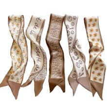 Small charpe de soie rtro Girl Heart Spring and Summer Ribbon troit Band Band Sac Dcoration Scarf Scarf Coiffe (Khaki Hair Band 5pcs)