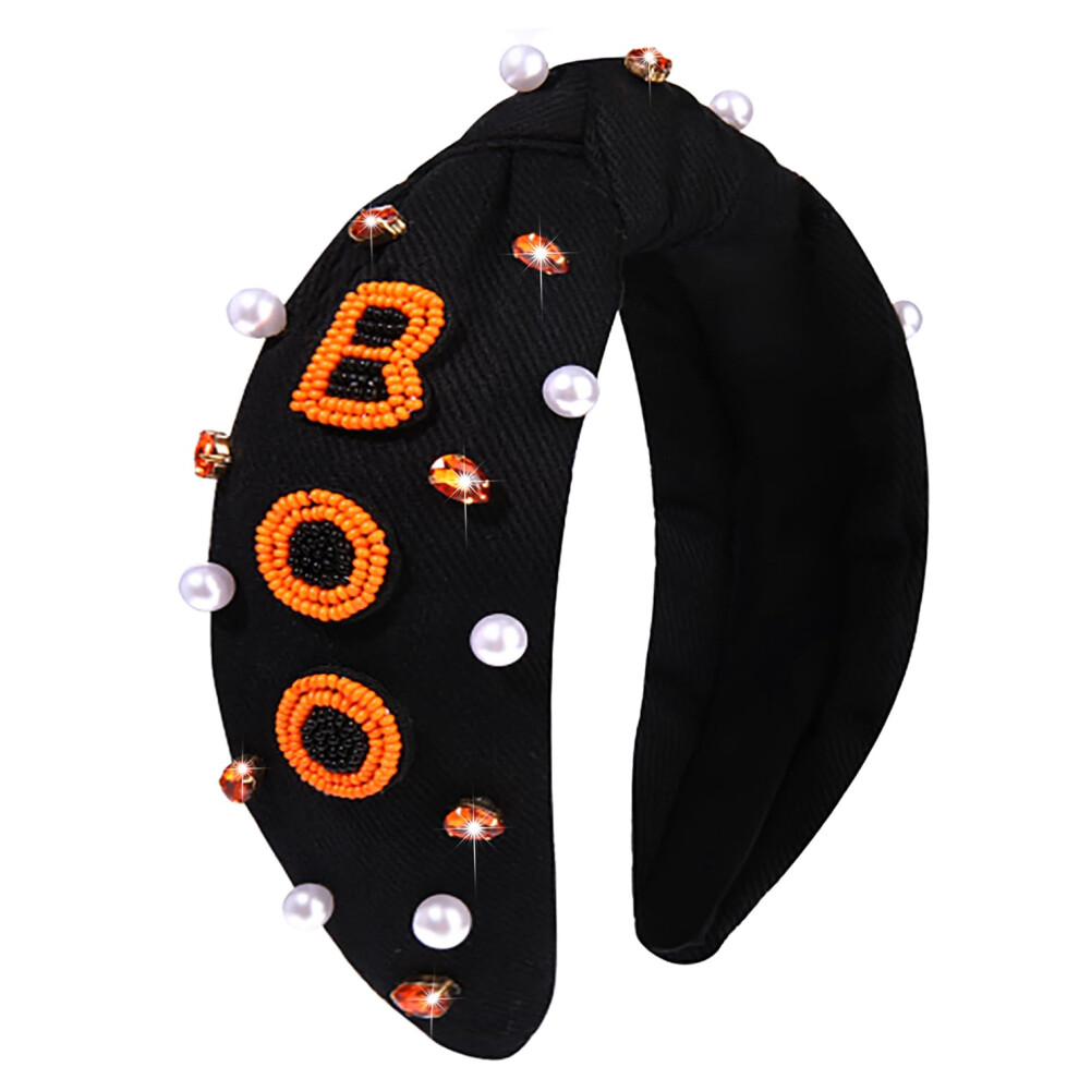 NVENF Bandeau d'Halloween pour femme - Accessoire nou    en perles de cristal - Orn    de perles - Citrouille - Bonbons au ma   s - Strass - Bijou