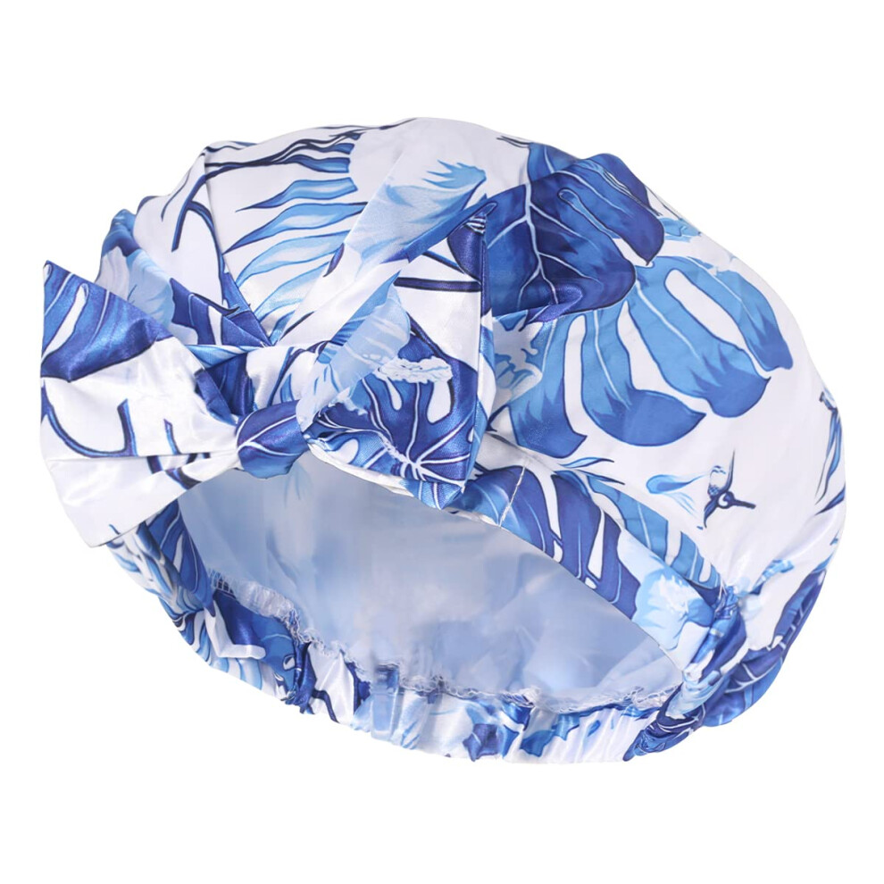 Auban Luxury Shower Cap Reusable Waterproof For Women Sequin Lined Hair Cap For Shower Plastic Cap For Long Hair Large Double Layer Bath Cap Travel Es