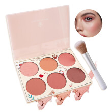 JunKuJk 6 Farben Rouge-Palette, schimmernde, seidig matte Rouge-Puder-Palette, professionelle niedliche Gesichtskontur-Highlighter-Rouge-Palette mit