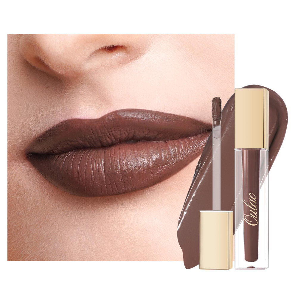 Oulac Brown Matte Liquid Lipstick For Women, Long Lasting Lipstick Waterproof Lip Stain, No Transfer, Creamy High Pigmented Formula With Rose Oil, Veg