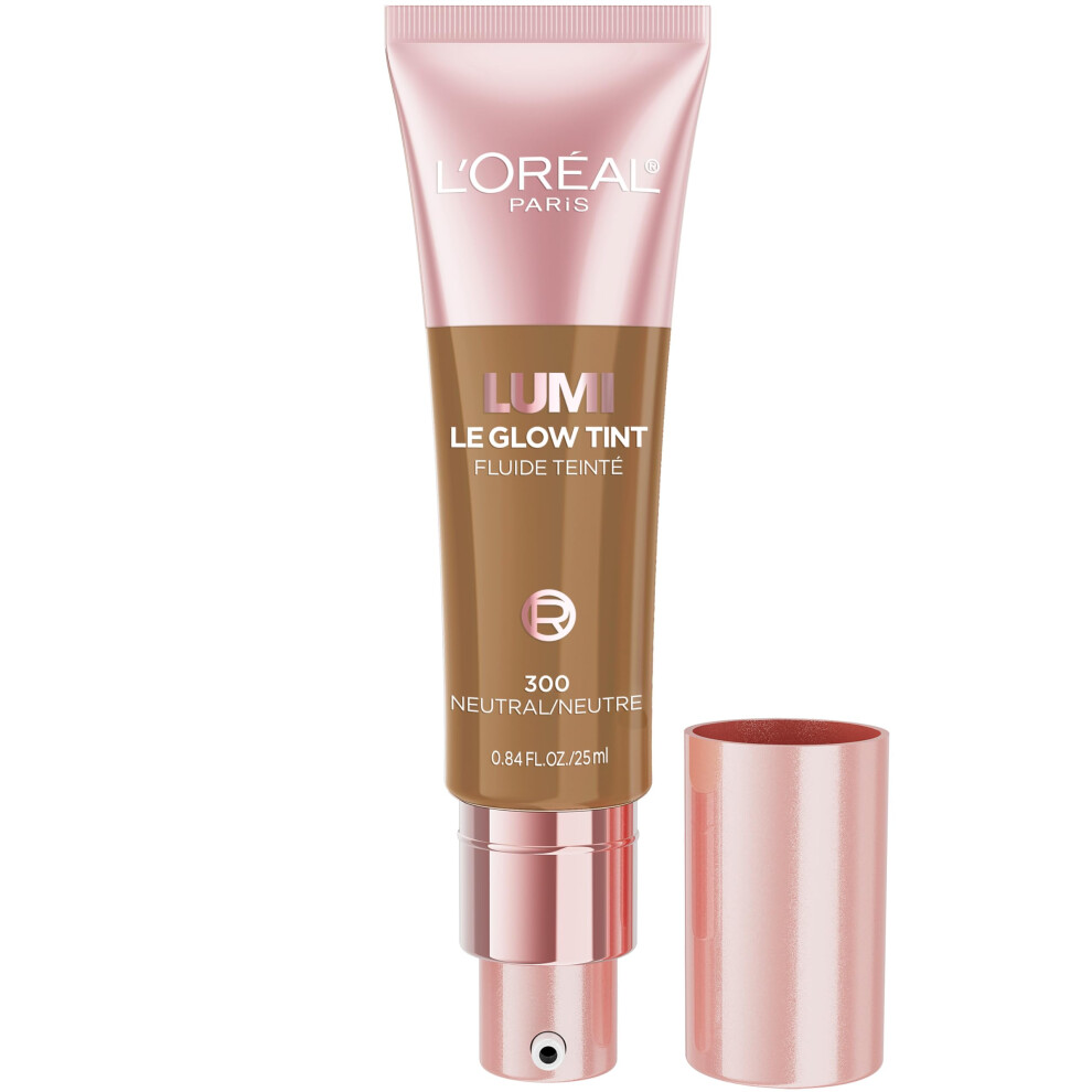 L'Oréal Paris Lumi Le Glow Skin Tint, Lightweight Water-Based Tinted Serum with Foundation-Like Coverage, Glow Illuminator, Neutral 300, 0.85 Fl Oz