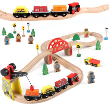 Qilay Wooden Train Set for Toddler - 39 PCS Trein de madeira com Crane Bridge & 5 trens de madeira - Trein Toys for 3 4 4 de 5 anos meninos e men