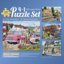 BIT -uri ?i piese - 4 -in -1 Multi -pachet 300 Piese puzzle -uri pentru adul?i - 300 PC Village Memories Puzzle Set Bundle de Trevor Mitchell - 1