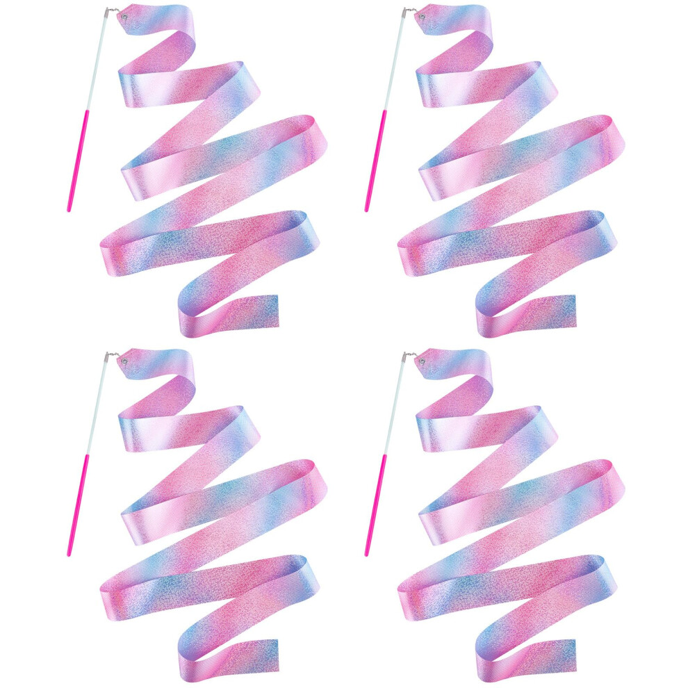 Hiunicorn 4Pcs Sparkly Dance Ribbon For Kids Girls Princess Mermaid Ballet Ballerina Gymnastics Birthday Party Favors Decorations Twirl Streamer Ribb