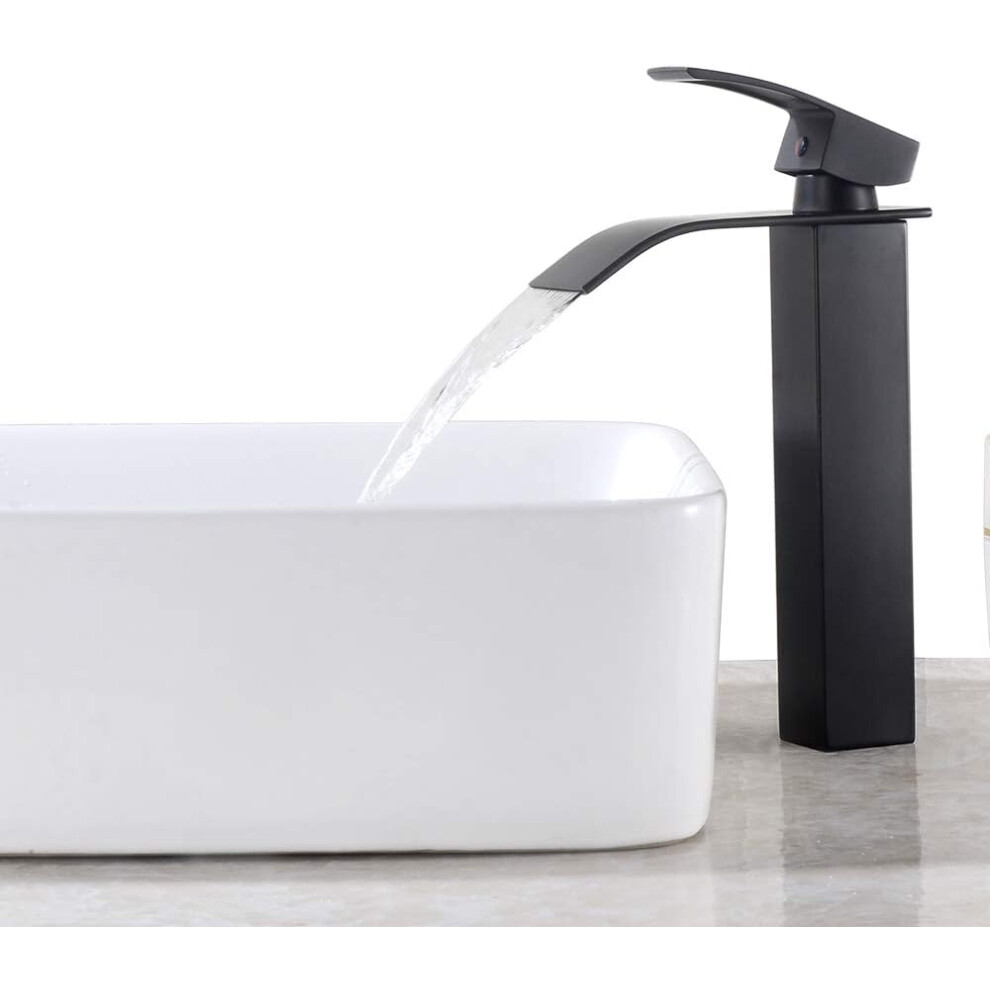 Noir Robinet Cascade avec Haut Bec MitigEU Lavabo Haut Mono-trou Robinetterie Lave-mains avec Levier Unique en Cuivre M?langEU Salle de Bain