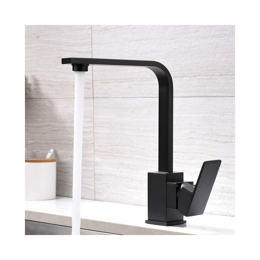 Robinet rotatif de cuisine ? tube plat carr? noir vers robinet d'eau chaude et froide pour bassin de l?gumes ? un trou