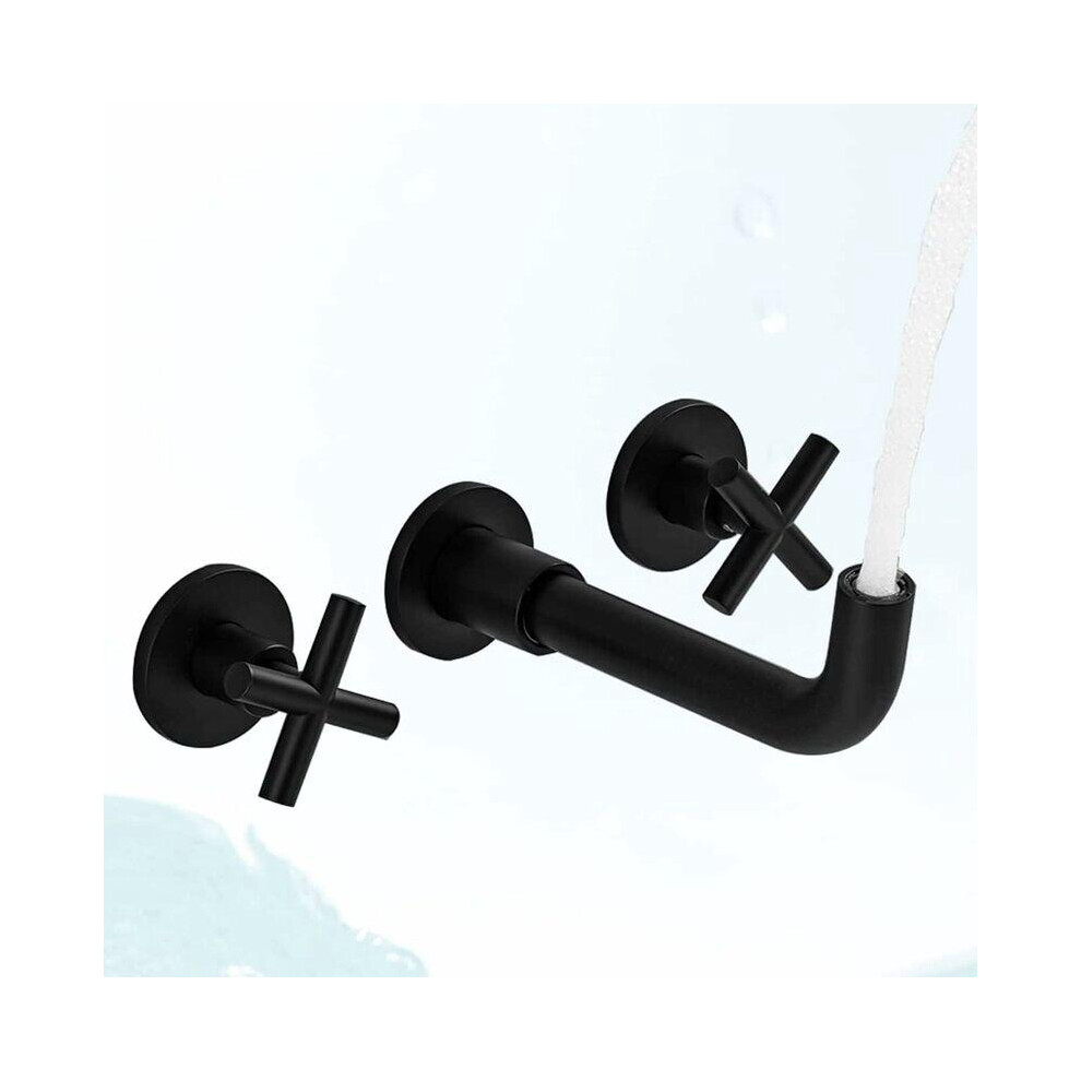 MitigEU de lavabo Robinet de salle de bain mural noir mat mitigEU de lavabo en laiton ? double poign?e