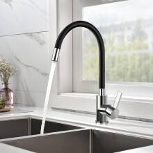 Flexible Kitchen Faucet High Spout Freely Swivel Sink Mixer Tap Flexible Chrome and Black Brass Single Hole Sink Faucet Hot and Cold Water