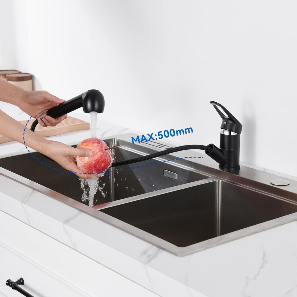 Robinet de Cuisine Noir avec Douchette Extractible Mitigeur ?vier ? 360? en Laiton Robinetterie avec Monotrou L'eau Froide et Chaude pour ?vier