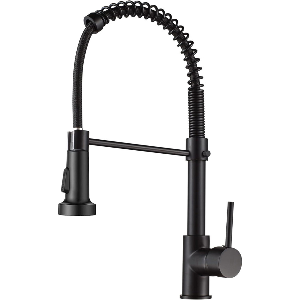 Single Handle Spring Kitchen Faucet Brass with Pull Out Sprayer Kitchen Sink Mixer Tap (Black)