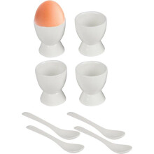 Ceramic Egg Cup Set with Spoons 4 Cups 4 Spoons White Breakfast Tableware