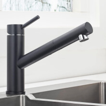 Black Kitchen Faucet with Sprayer, 360? Rotatable Pull-out Sink Mixer Tap, Adjustable Hot and Cold Stainless Steel Faucet