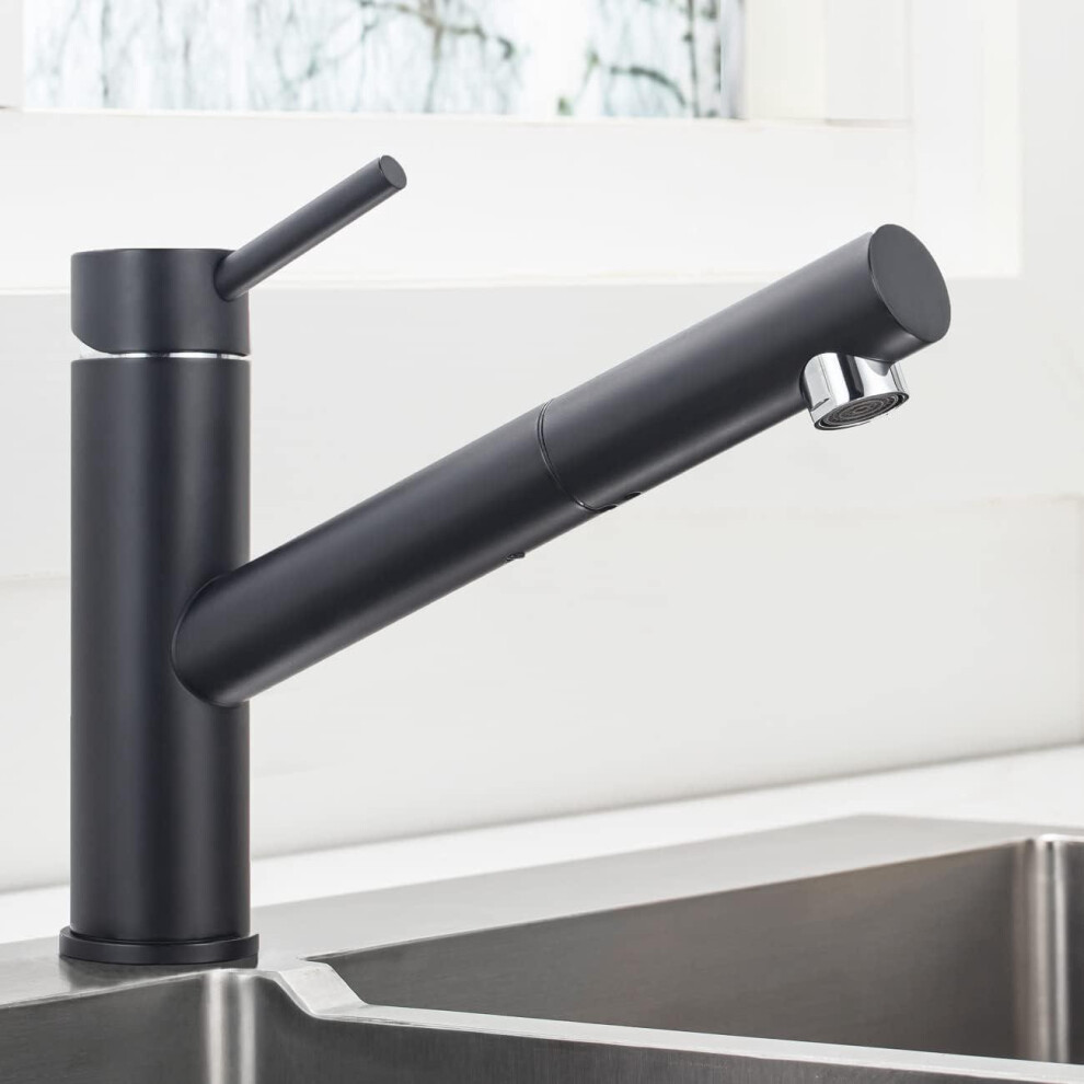 Robinet de Cuisine Noir avec Douchette, Mitigeur Evier Extractible Rotatif ? 360?, Robinettrie Chaude et Froide R?glable en Acier Inoxydable