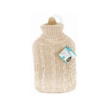 Hot Water Bottle with Cable Knit Cover 1800ml Natural Rubber Cream Polyester