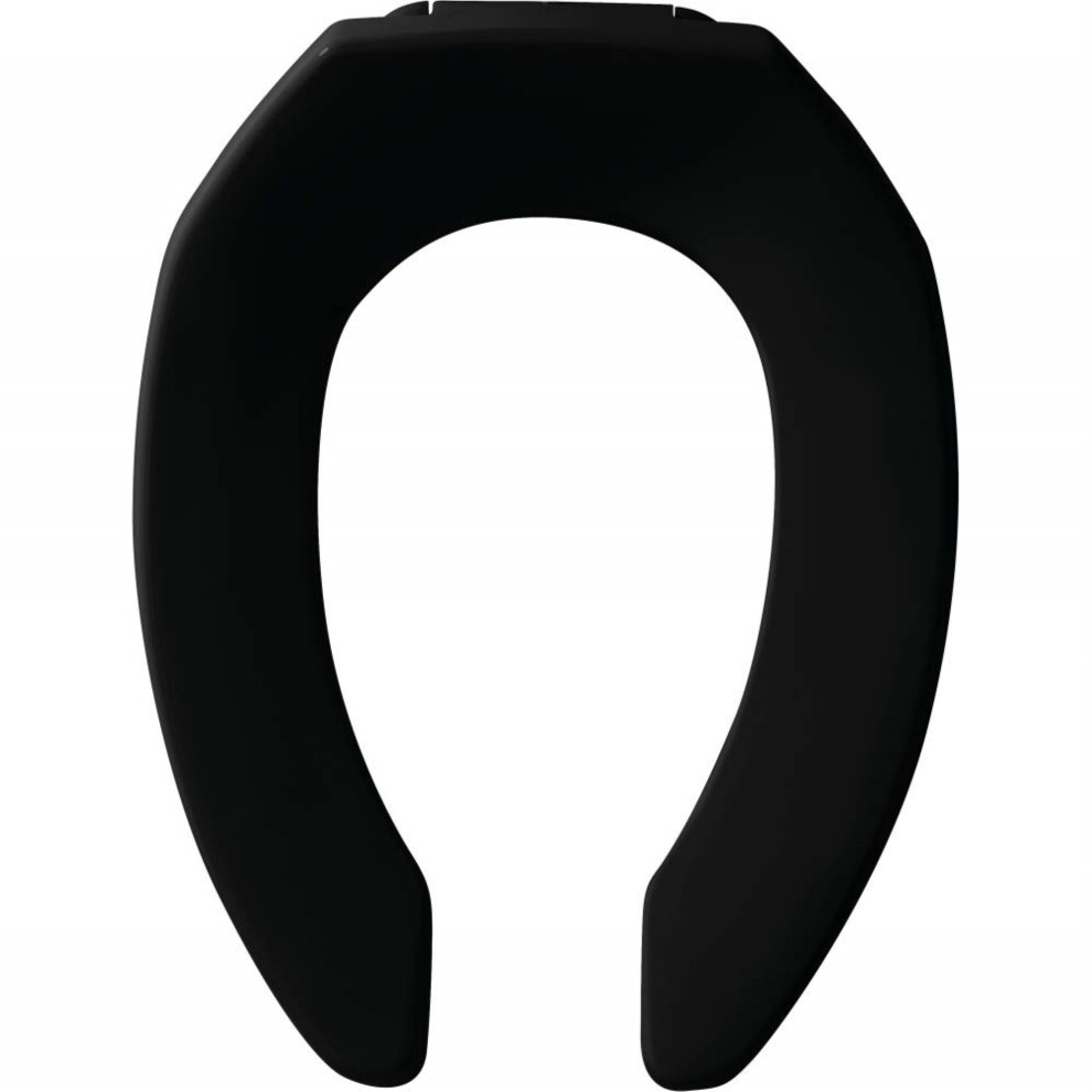BEMIS Elongated Open Front Less Cover Toilet Seat in Black with STATITE Check Hinge
