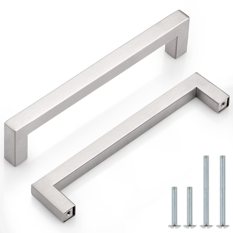 Probrico 10 Pack Square Cabinet Handles Brushed Nickel Pulls 63/10 Inch Hole Centers Stainless Steel Drawer Pulls Kitchen Cabinet Hardware 611559377958