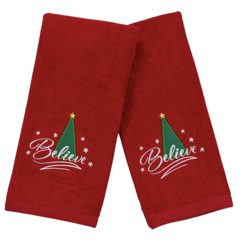 Serafina Home Ensemble de serviettes d   coratives rouges     th   me de No   l   : serviettes de bain de luxe brod   es Believe (63,5 x 40,6 cm)