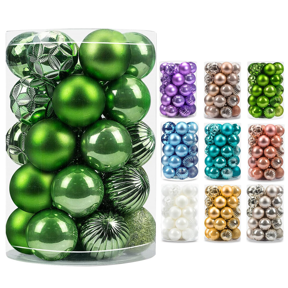 AMS 34ct Christmas Ball Mini Ornaments Party Decorations Shatterproof Festival Pendant Hangings for Xmas Tree Decor(1.57''/40mm  Pea Green)