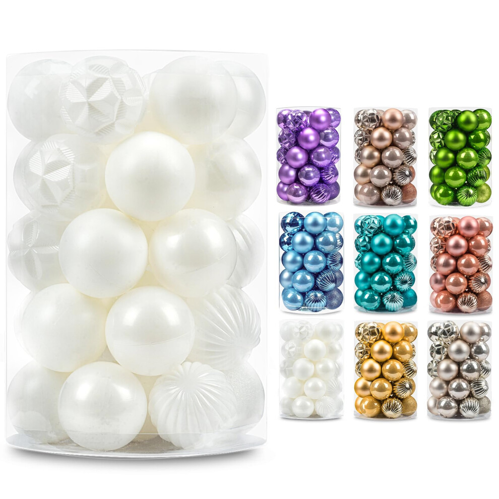 AMS 34ct Christmas Ball Mini Ornaments Party Decorations Shatterproof Festival Pendant Hangings for Xmas Tree Decor(1.57''/40mm  White)