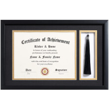 ELSKER&HOME 11x17 Diploma Frames with Tassel Holder for 8.5x11 Certificate Document Shadow Box Matte Black Frame Degree Double Mat Black with Gold
