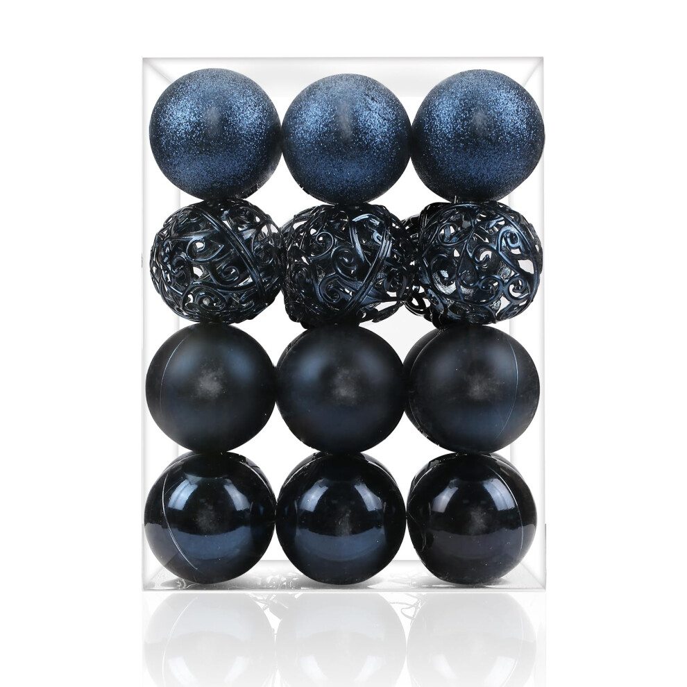 Ams 2.36''/60mm 24ct Christmas Balls Tree Pendants Shatterproof Ornaments Seasonal Decorations for Tree Decor Holiday Xmas(Navy Blue)