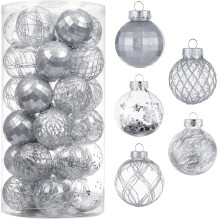 30ct Christmas Ball Ornaments60mm/2.36 Shatterproof Clear Plastic Xmas Balls Baubles Set with Stuffed Delicate Sparkling Hanging Christmas Tree Decor