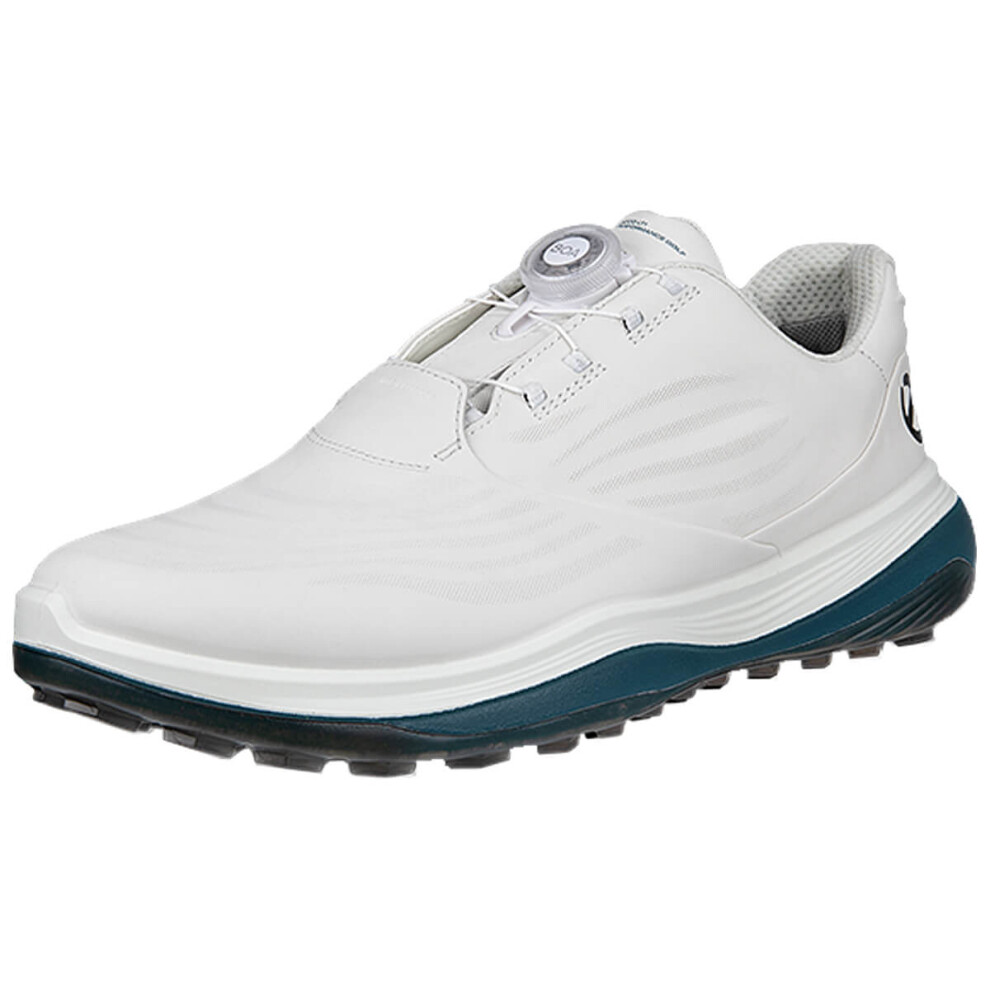 (UK 10, White/Petrol) Ecco Mens 2025 LT1 M Boa Waterproof Leather Cushioned Spikeless Golf Shoes