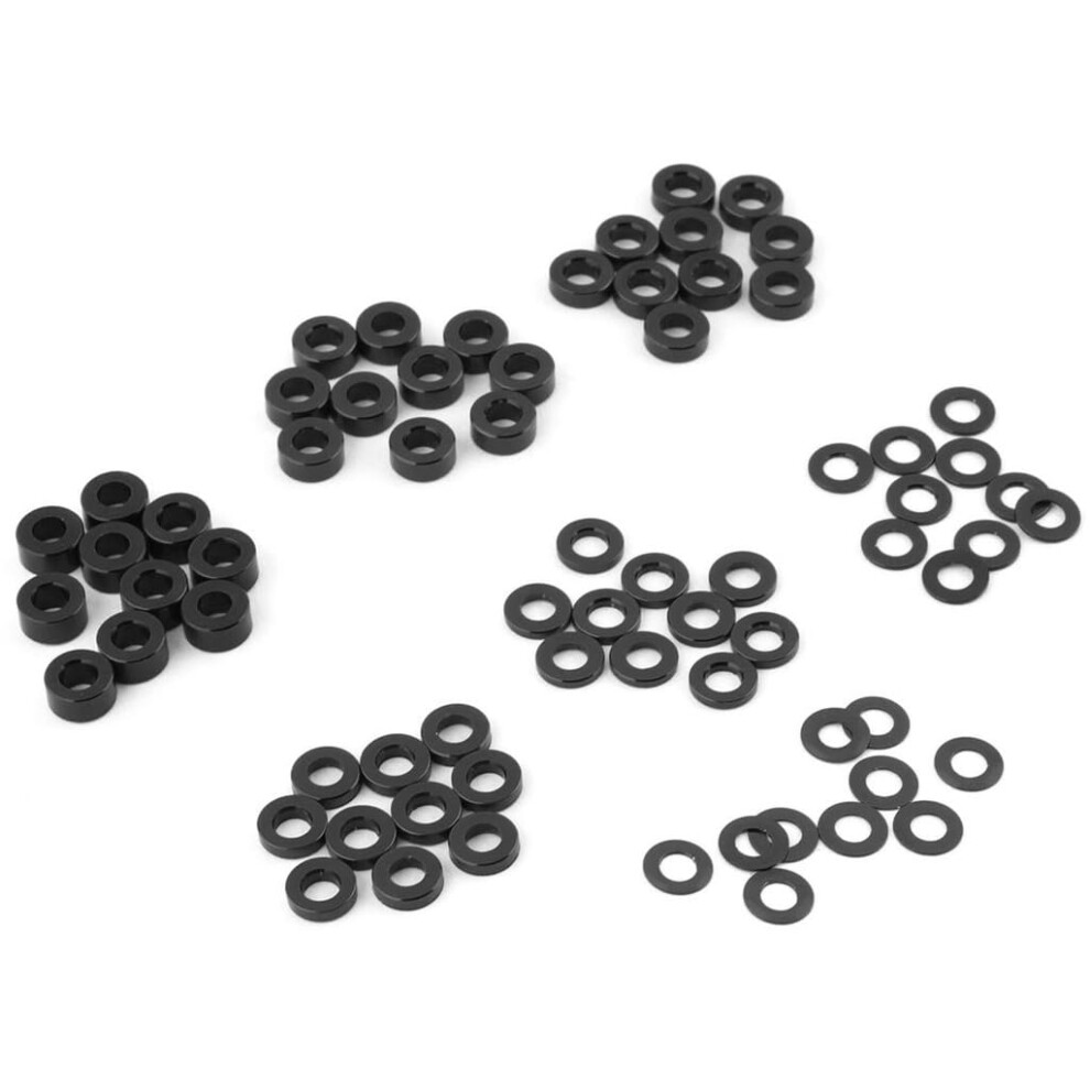Yeah Racing Aluminum M3 Flat Washer 0.25/0.5/1 / 1.5/2 / 2.5 / 3Mm (10Pcs Each) Set Black 4895186243466