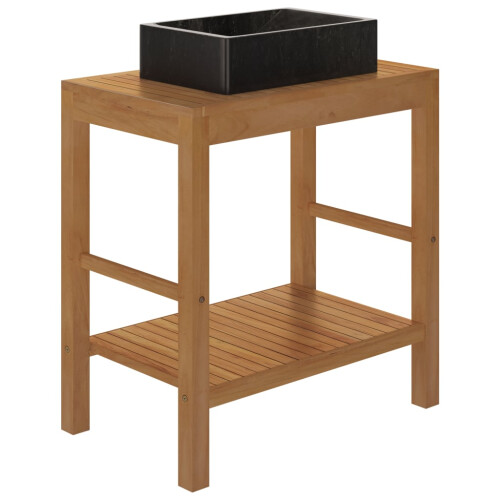 VidaXL vidaXL Bathroom Vanity Cabinet Solid Teak with Sink Marble Black 2