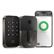 Cerradura de seguridad Yale con dos cerrojos y teclado f   sico con conexi   n Wi-Fi, cerradura inteligente de bronce con llave de respaldo YRD410-WF