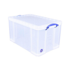 Really Useful Box 84 Liters Storage Container with Snap Lid and Clip Lock Handle for Lidded Home and Item Storage Bins  Clear